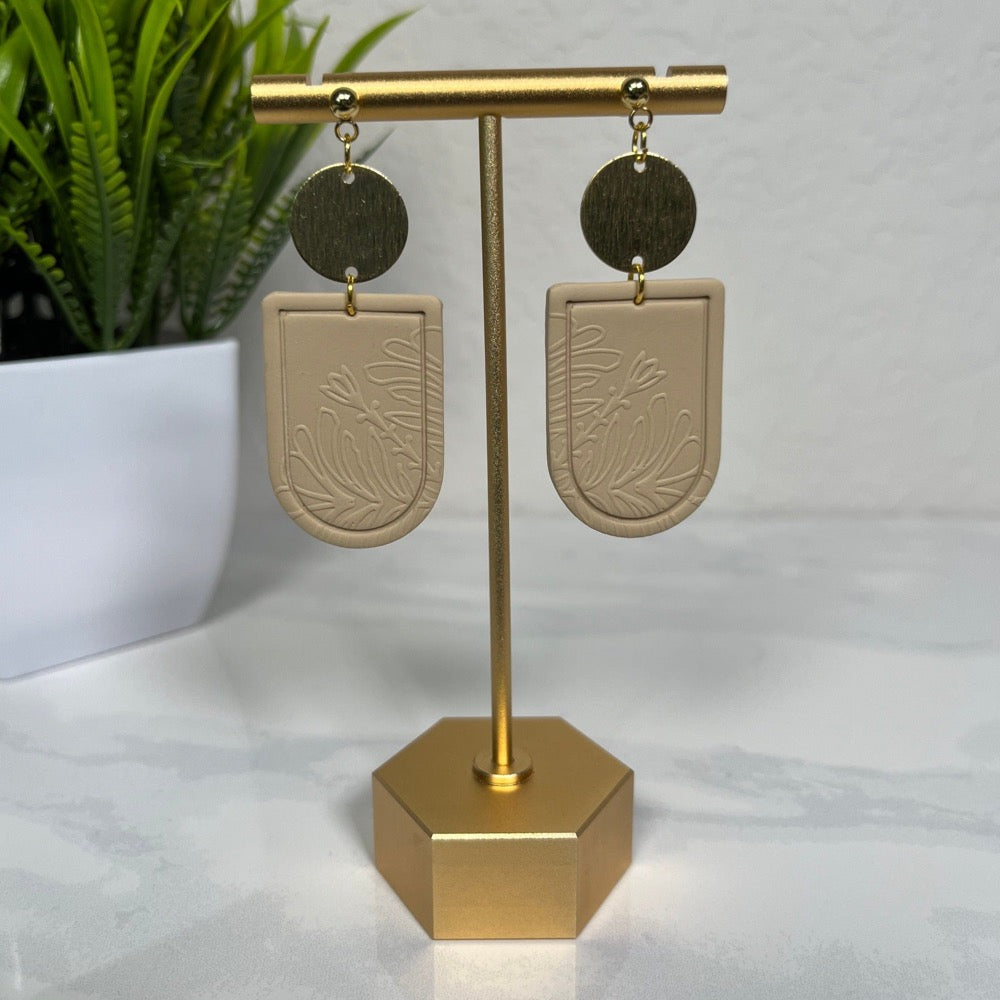 tan arch clay earrings