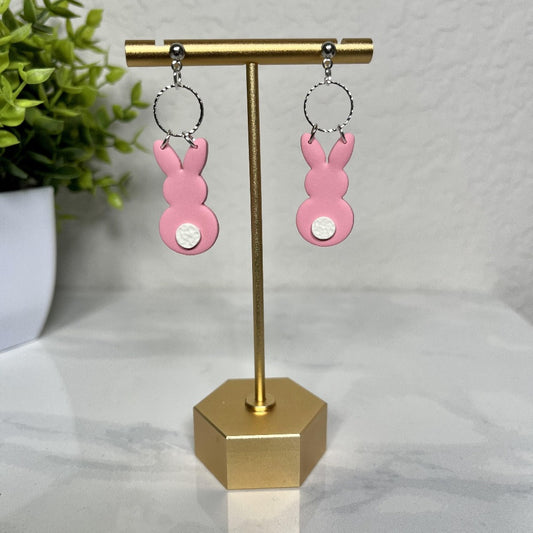 pink peep bunny clay earrings