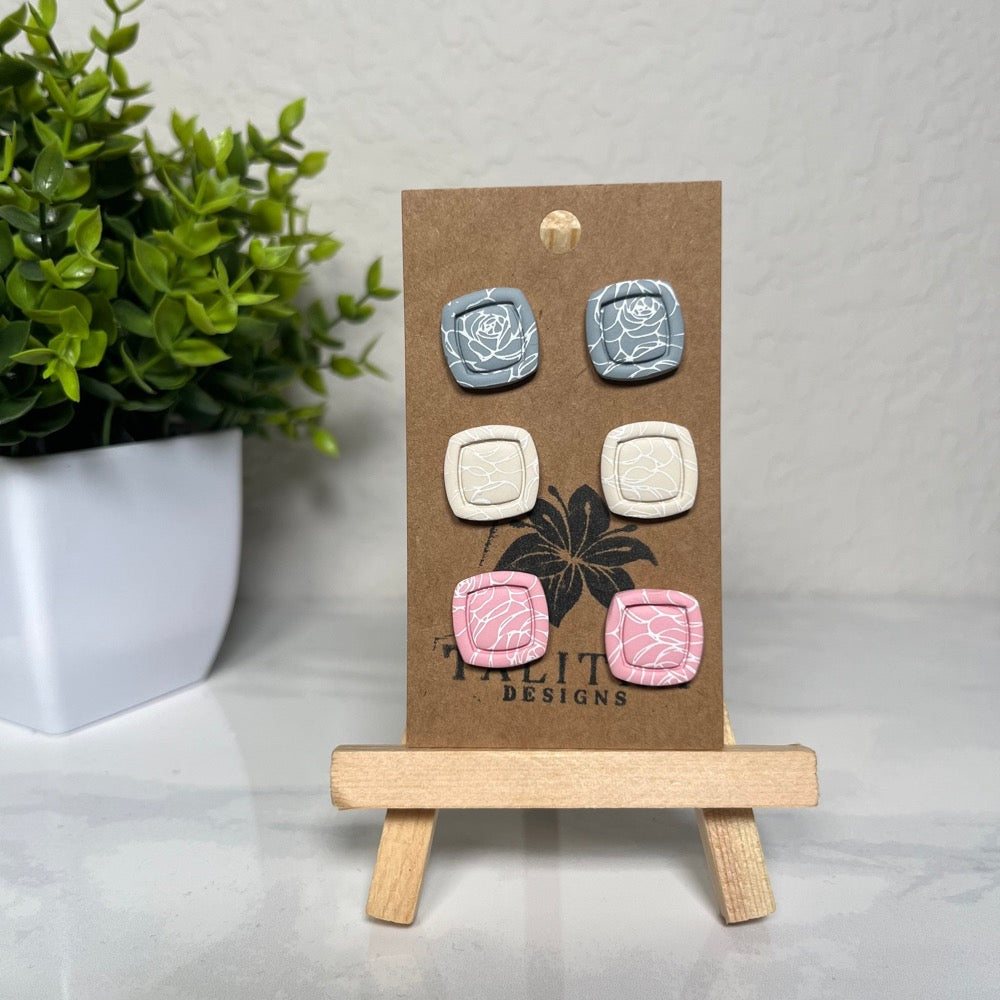 blue green pink clary earring stud pack